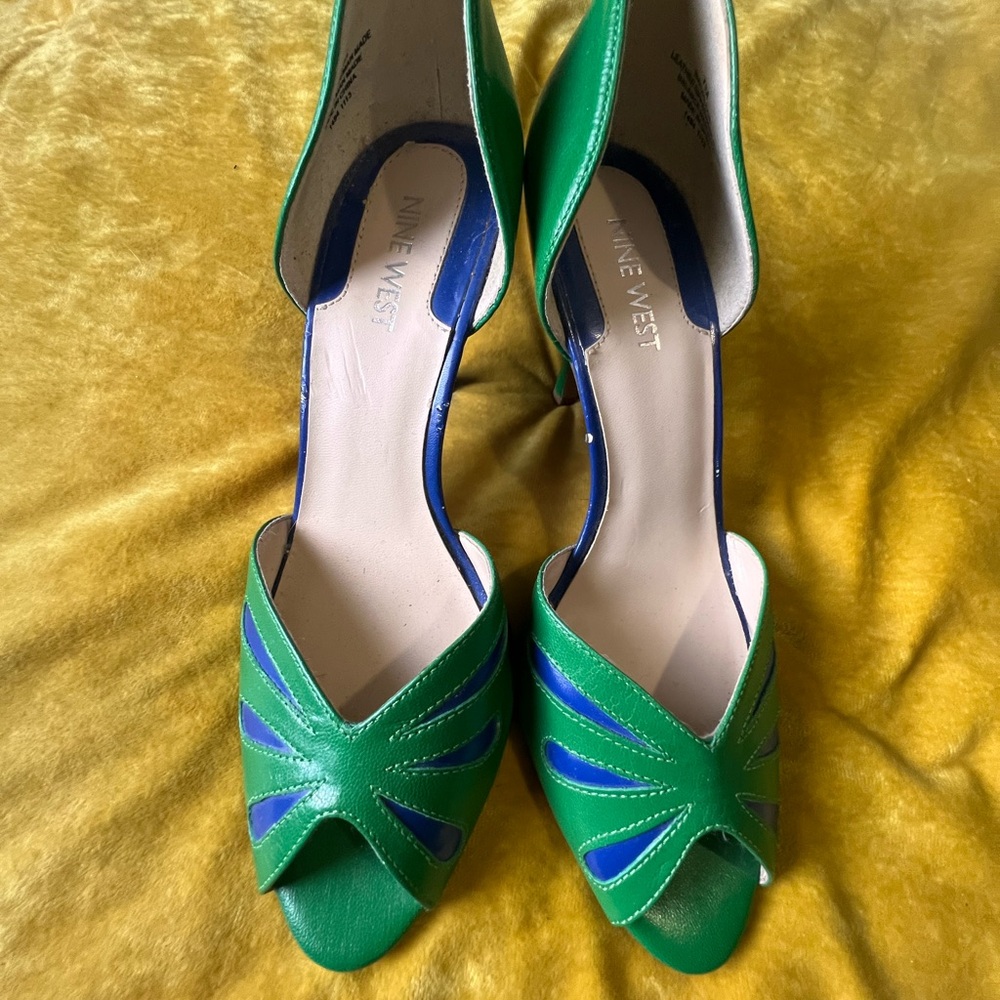 Nine West Vibrant Green and Blue Heels